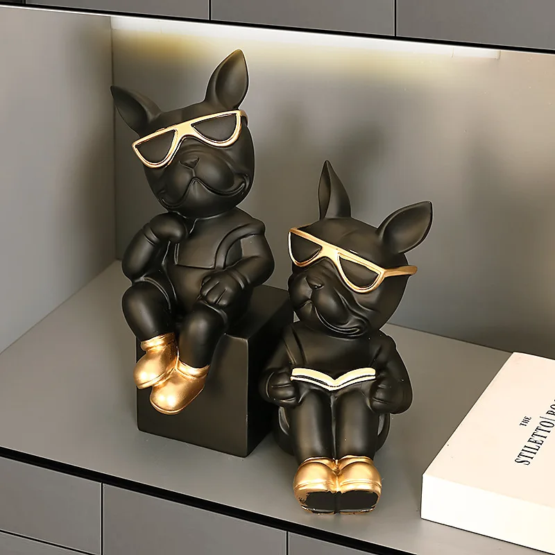 Modern Nordic Black Gold French Bulldog Bookends Creative Desktop Ornament For Study Office Bookshelf Living Room Bedroom Home