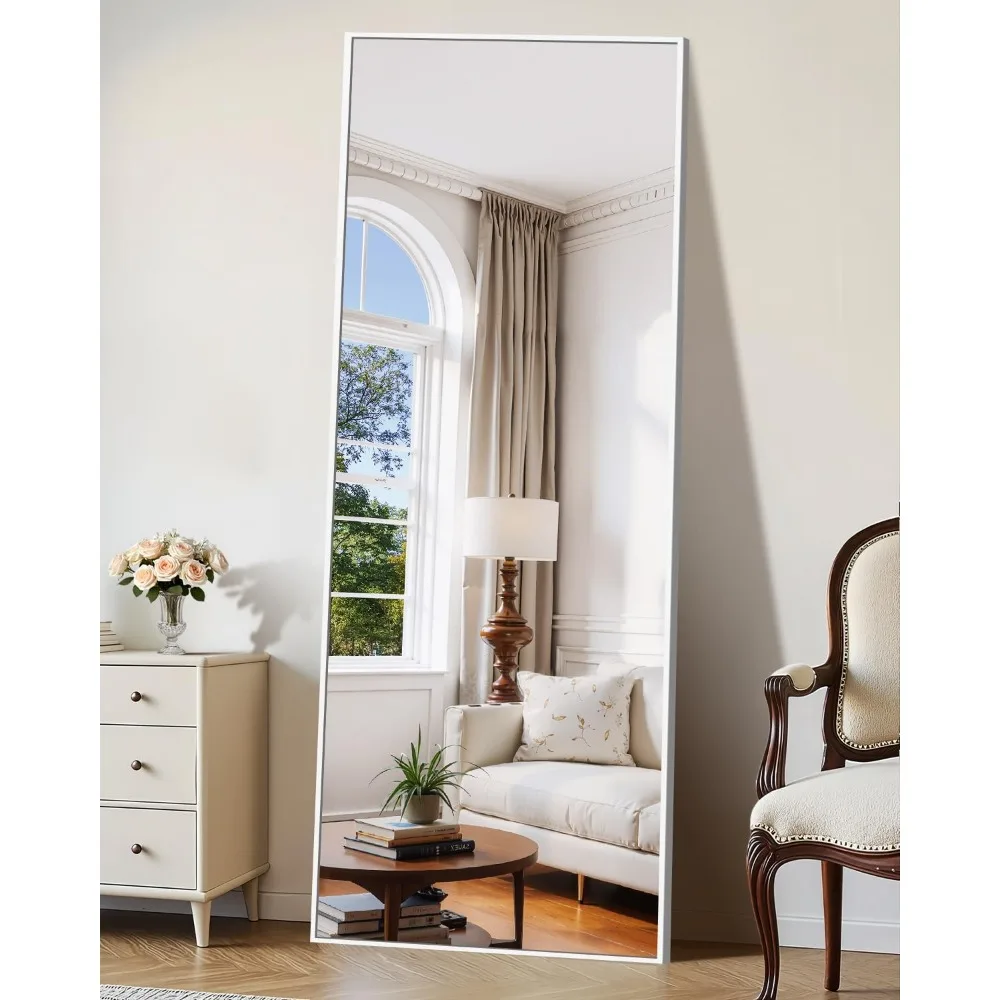Espelho de pé de comprimento total - Espelho de piso com moldura de liga de alumínio para visualização de corpo grande no quarto, sala de estar e montagem na parede