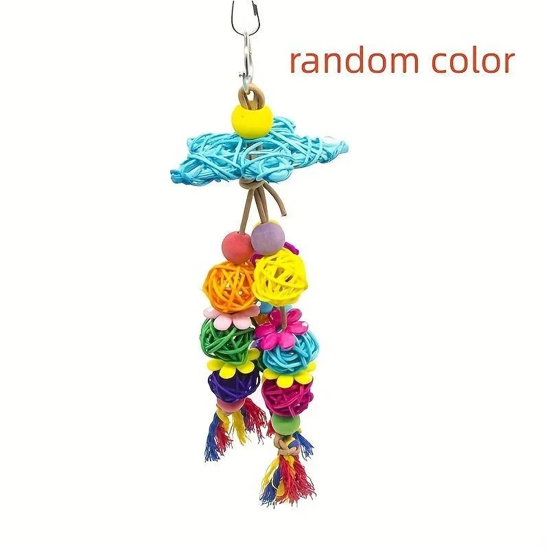 Bird Parrot Swing Toys Star Rattan Ball Shaped Bite Toy Bird Chewing Toy Bird Cage Hanging Decor Accessories Random Color