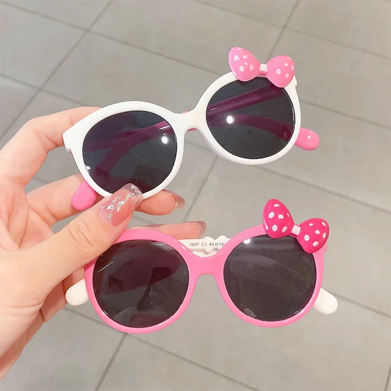 Adorable Color Block With Bow Decor Large Frame Sunglasses Teens Boys Girls Outdoor Party Vacation Travel kids eyewear