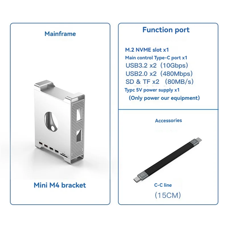 

Supports M. 2 NVME 2230/2242/2260/2280 For Mac Mini M4 USB C HUB Docking Station With Dock Stand USB 3.2/2.0 SD/TF