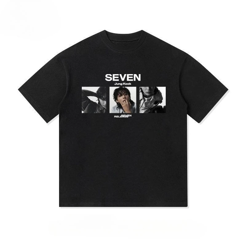 Kpop Jungkook BTS Seven Korea Idol Fan Magazine Vintage Retro Edgy Cool Graphic Art Print Oversized Short Sleeve Streetwear Top