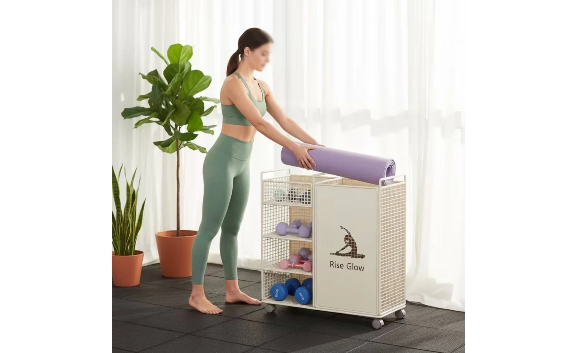 Fitness Equipment Rack with Wheels Wheeled Workout Equipment Organizer Home Gym Organizer Multi-Tier Shelf Stand Compact