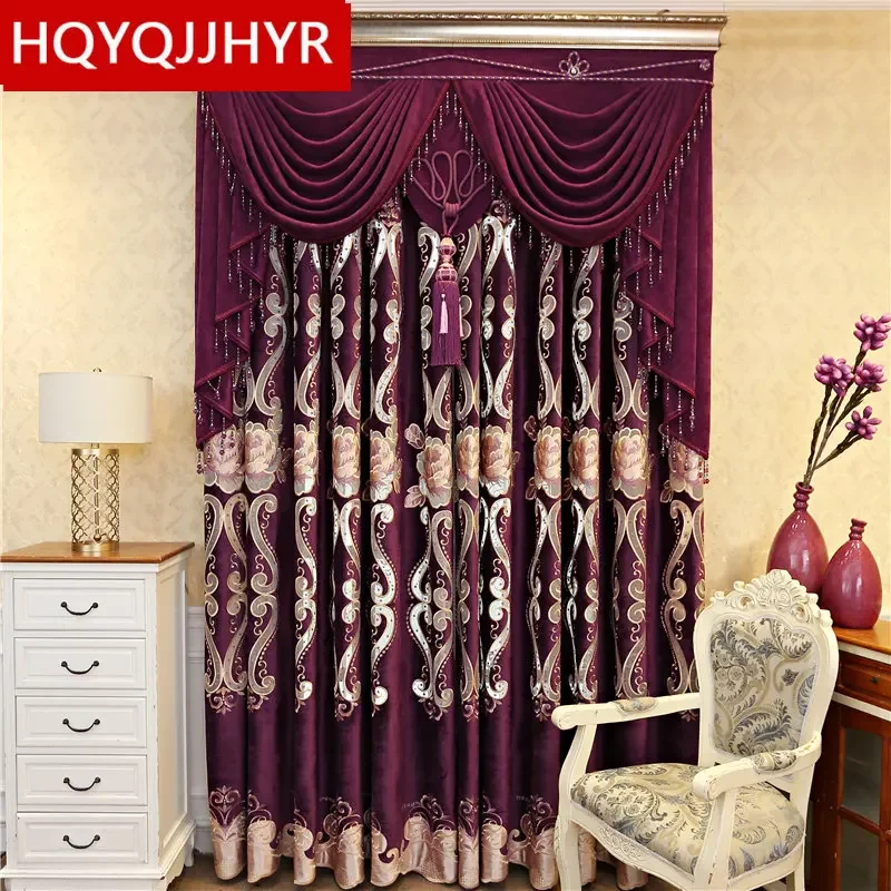 HQYQJJHYR High-quality Luxury Purple Velvet Embroidered Curtains for The Living Room with Classic Voile Curtains for The Bedroom