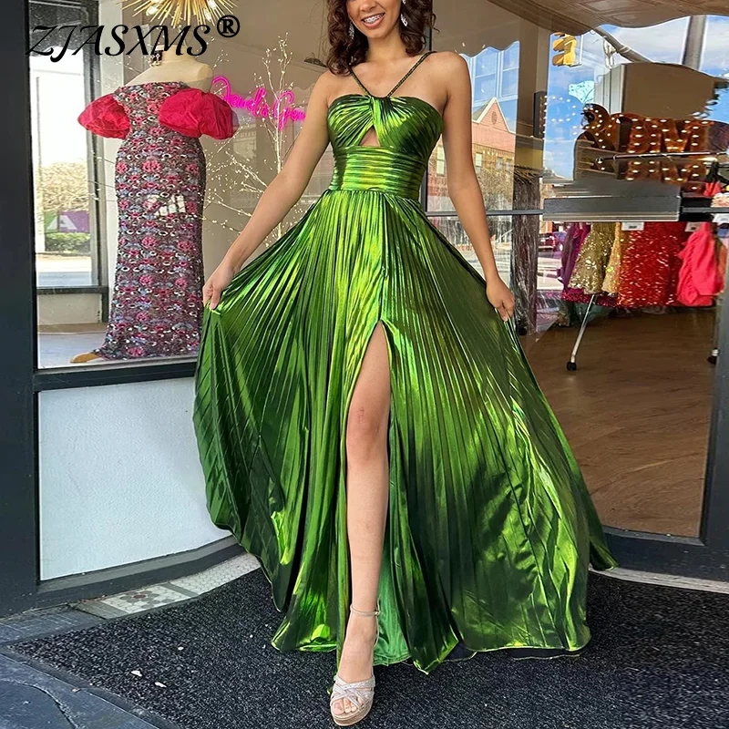

Women's Bronzing Shiny Gowns Evening Dress Luxury Sexy Hollow Strapless Sling Long Dresses Spring Summer Backless Zip Maxi Dress