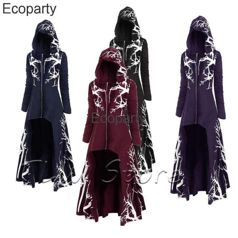 

5XL New Women Men 3d Printed Medieval Hooded Long Cloak Black Vintage Gothic Pagan Wizard Cosplay Cape Halloween Party Costumes