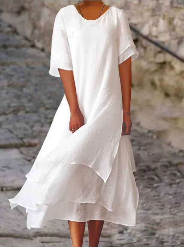 

2024 Summer Fashion Solid Color Long Women's Irregular Dress V-neck Half Sleeve Leisure Vacation Beach Women's Robe