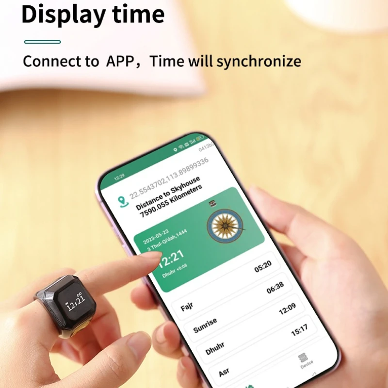 Smart Zikr Ring مدح تسبيح عداد رقمي إلكتروني للمسلمين وقت الصلاة الاهتزاز تذكير مقاوم للماء