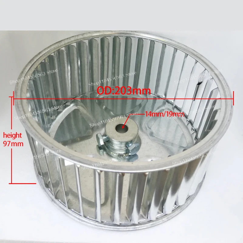 Stainless Steel Centrifugal Fan Impeller 203x97x14mm Replacement Wheel Blade 14mm 19mm Thickness for Ventilation System