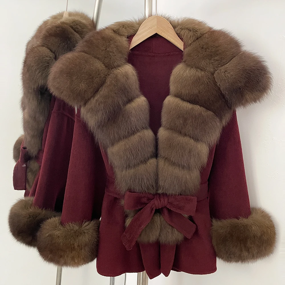 OFTBUY Modische Lässige Neue Herbst-Winter-Wollkleidung für Damen, Gürtel, Echter Fuchspelz, Wolljacke, Warmer Natürlicher Pelz-Wollmantel für Damen – Detail 28
