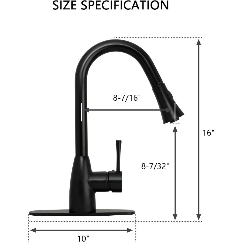صنبور مطبخ قابل للسحب أسود غير لامع مع لوحة سطح السفينة - ضمان لمدة 5 سنوات، تصميم بمقبض واحد