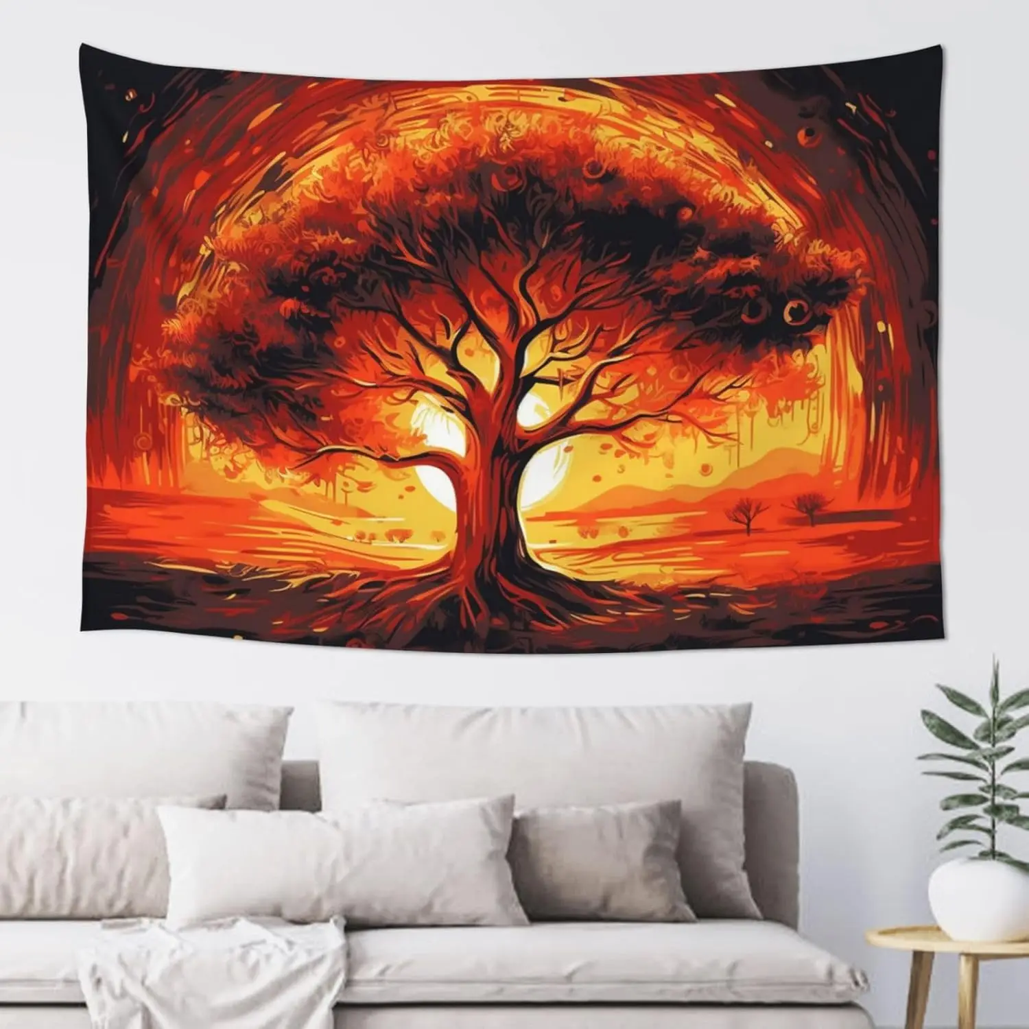 Burning Tree of Life Tapestry Backdrop Wall Hanging Indoor Outdoor Wall Art Tapestries Wall Decor Blanket Beach Throws Funny