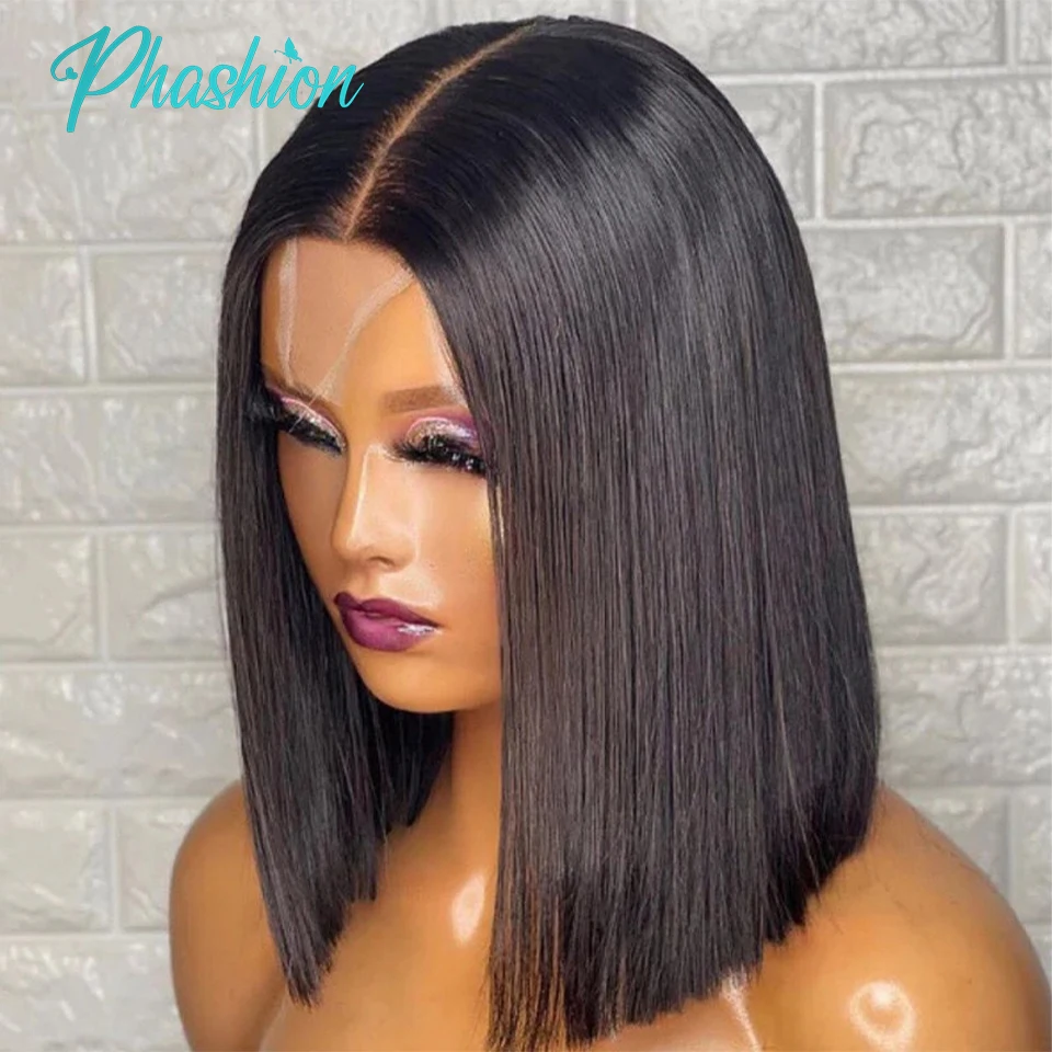 Phashion 2x6 4x4 Glueless Straight Short Bob Wigs With Natural Hairline For Black Women 100% Remy Human Hair Blunt Cut On Sale
