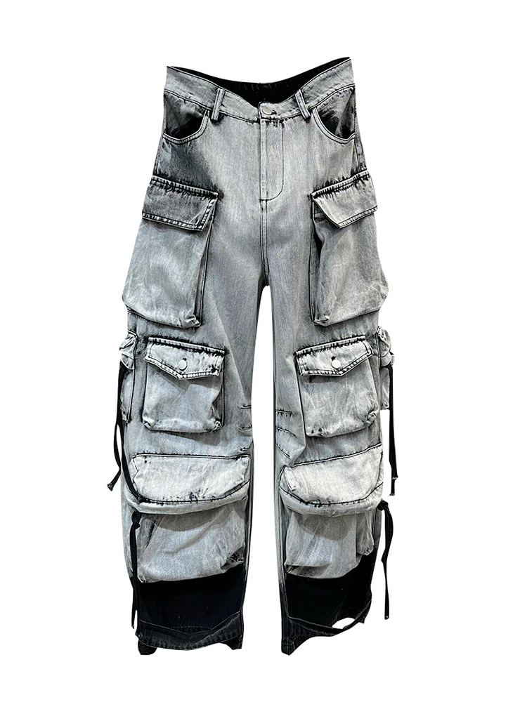 Imagem -05 - Calça Jeans Feminina de Botão Único de Cintura Alta Design Gradiente Bolsos Múltiplos Moda Feminina Outono Novo 2023