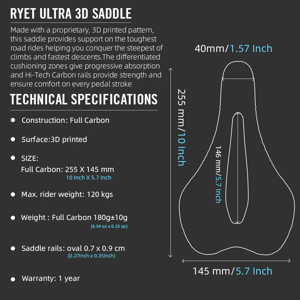 2024 RYET 3D Imprimé kelme Bicaj Hegynyereg 145/150mm szuper ligh Átszakadás közúti MTB Felfekvési felület alkatrészek Versenyzés Bicikli Leültetés Dúcsüveg Biciklizés alkatrészek