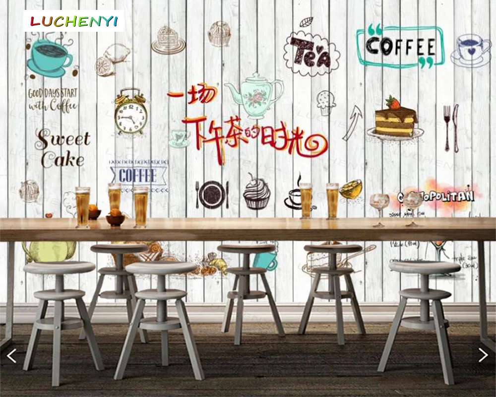 

Papel de parede custom cartoon afternoon tea 3d wallpaper mural,drink restaurant juice shop dining room wall papers sticker