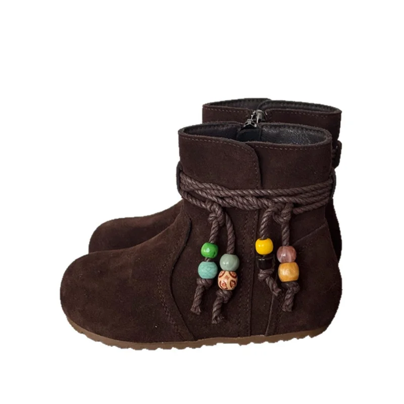 

2025 New Autumn Children Boots Genuine Leather Beaded Kids Ankle Boots Non-slip Fashion Girls Boots
