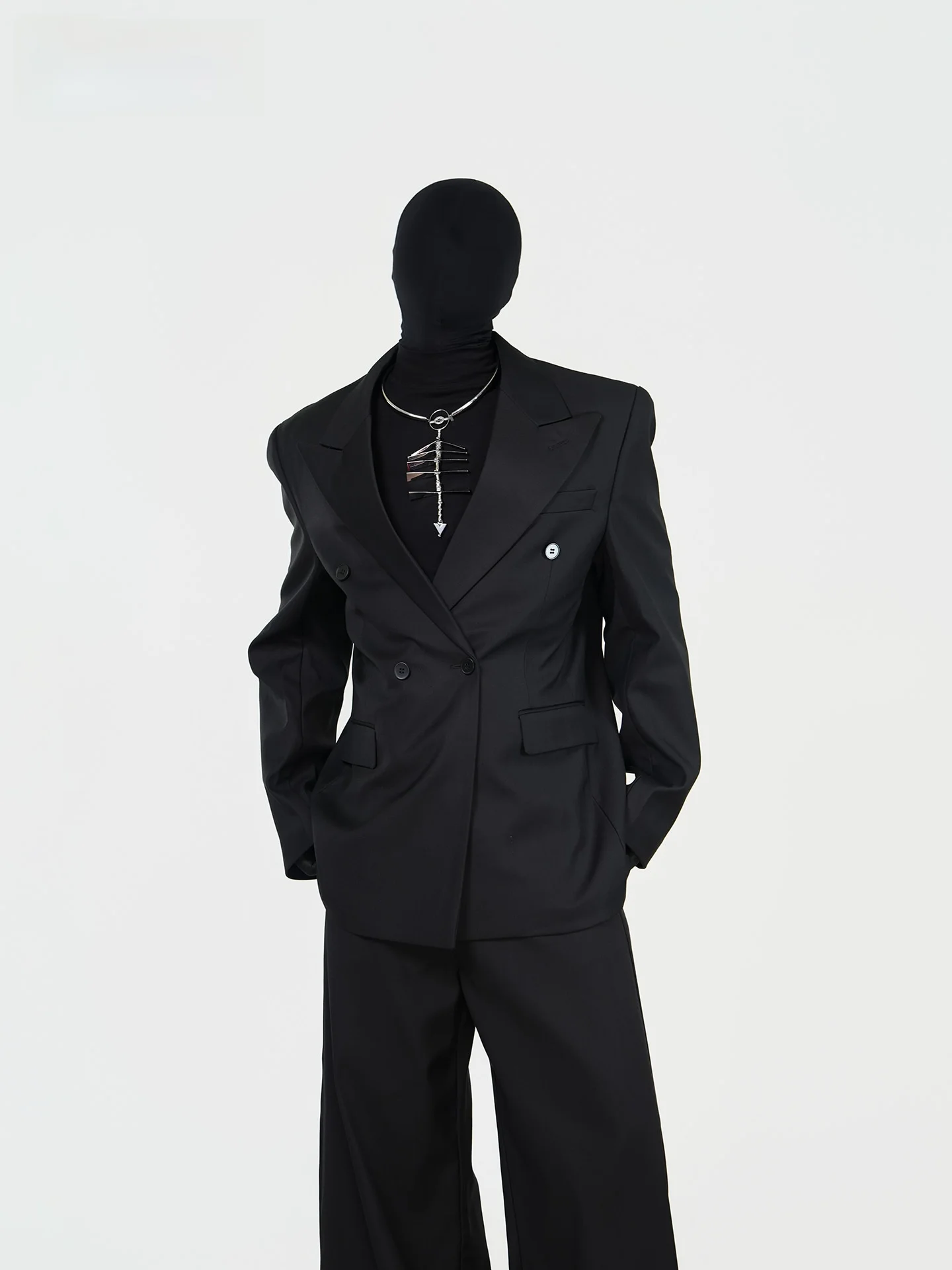 

VE2 Advanced Sle Casual Suit Jaet Men's oulder Pad Commute Four Seasons Hard Collar Leisure Suit Double Breasted Polyes...