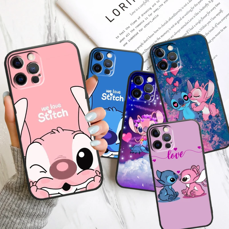 Anime Stitch Cute Disney For Apple iPhone 14 13 12 11 X XS XR 8 7 6 Pro Plus Max Mini 5 SE Black Phone Case