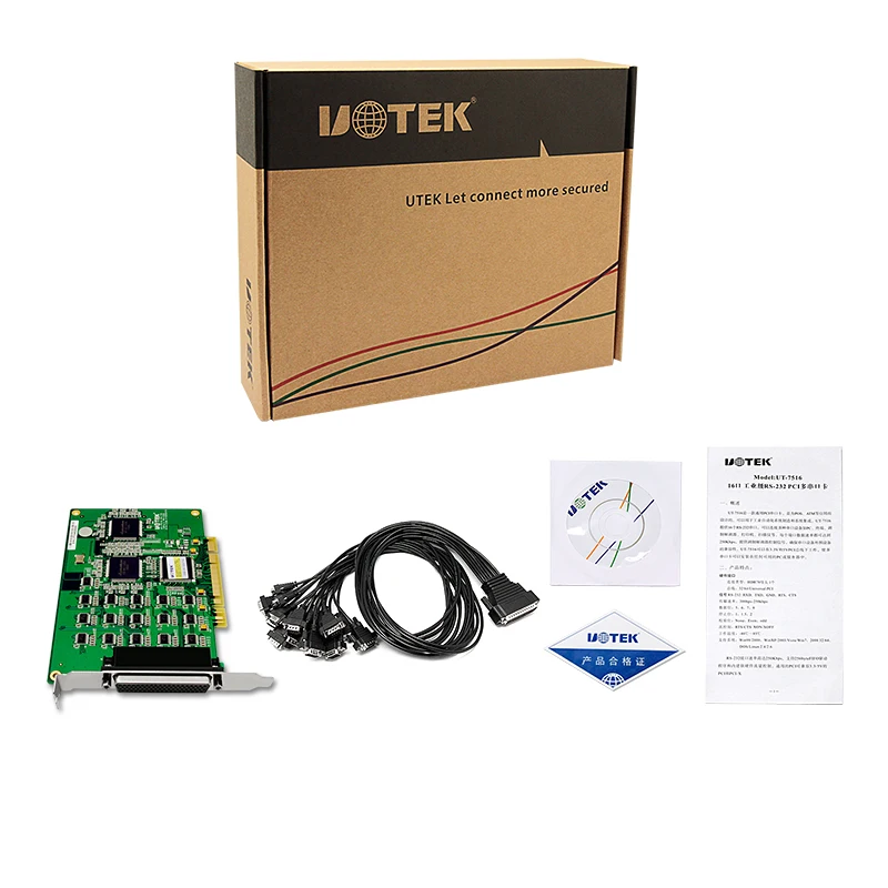 UOTEK Industrial Grade PCI to RS-232 Serial Card RS232 16 Ports High Speed Converter ESD Anti-lightning DB9 Connector UT-7516