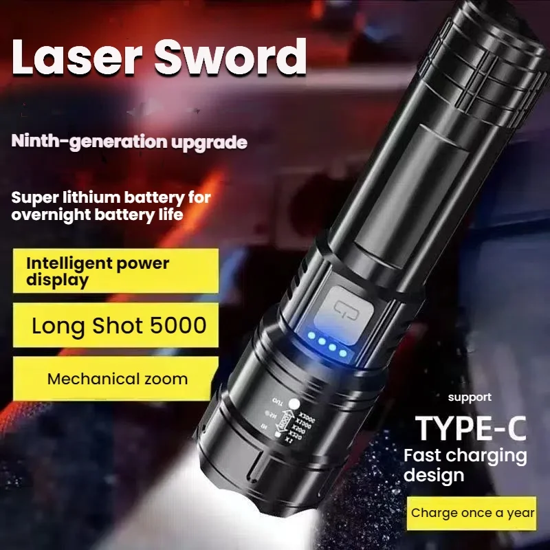 Lumière tactique Super brillante, projecteur d'urgence, zoom télescopique, batterie intégrée, lampe de poche Led P70, 5000LM, rechargeable ca