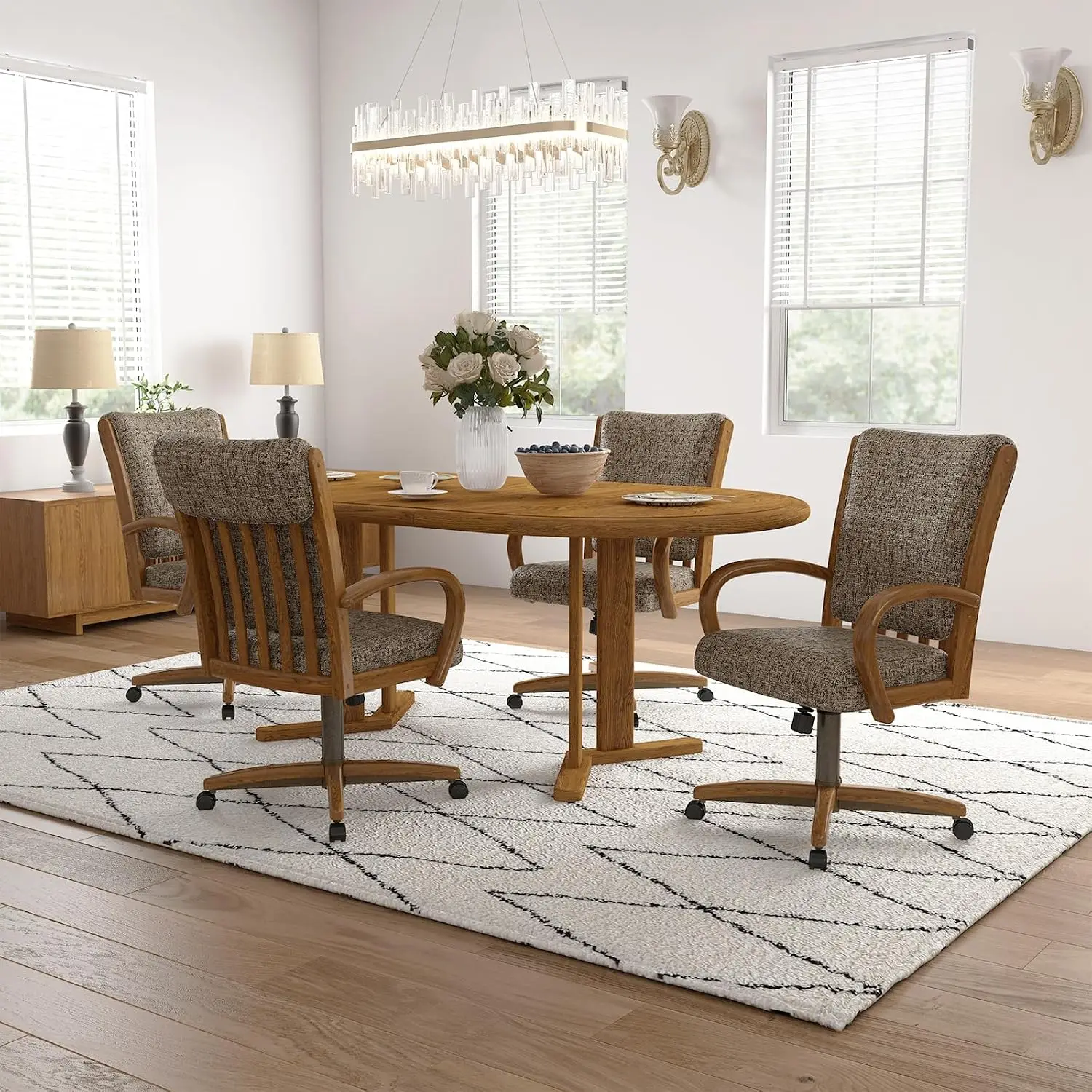 Swivel-Tilt Caster Dining Chair Wooden Frame Ergonomic Kitchen Office, Customized