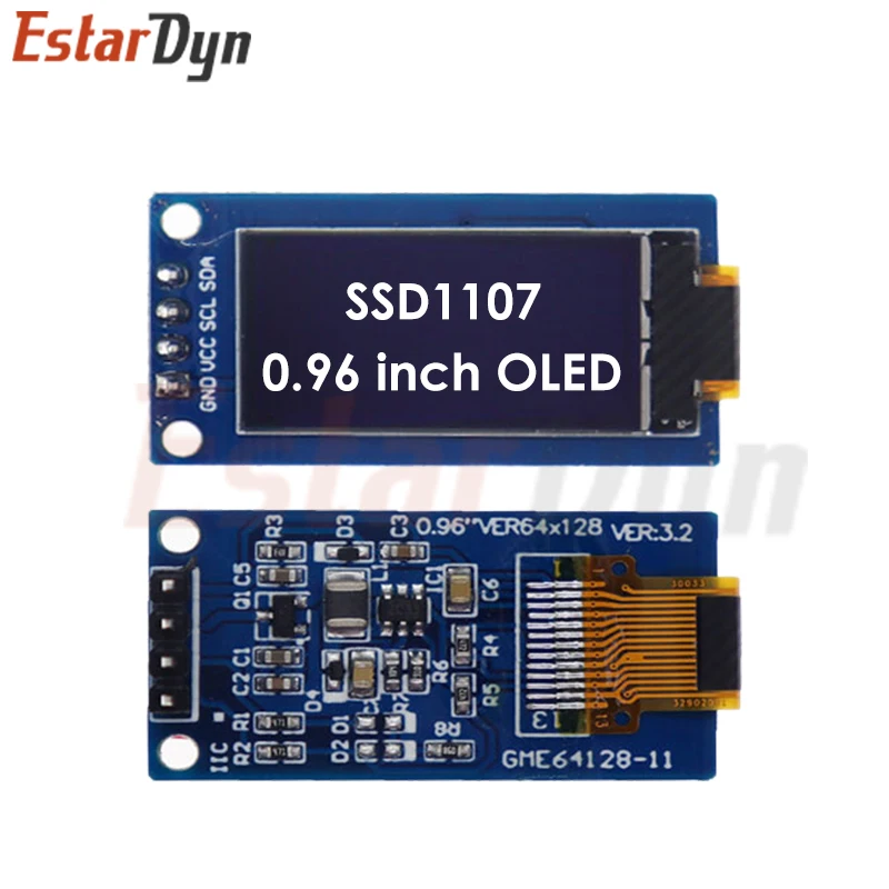 Tela Vertical OLED para Arduino, Módulo LCD, SSD1107, 0,96 ", 64x128