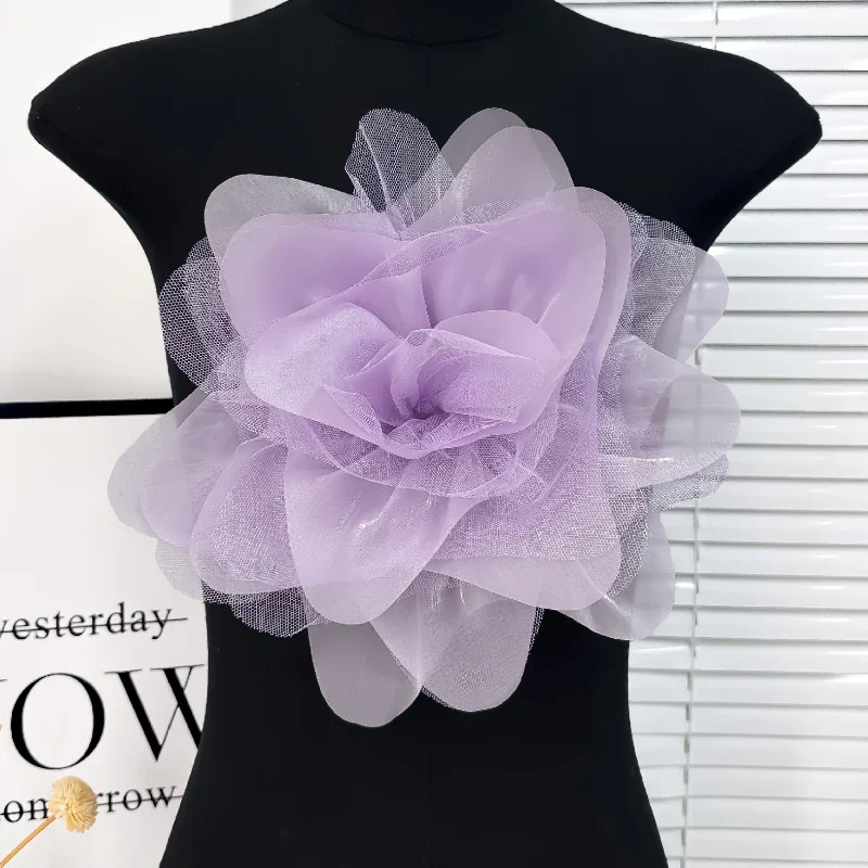 27cm Fabric Mesh Large Flower Brooch Handmade Lapel Pins Fashion Corsage Wedding Party Brooches for Owmen Women Accessories