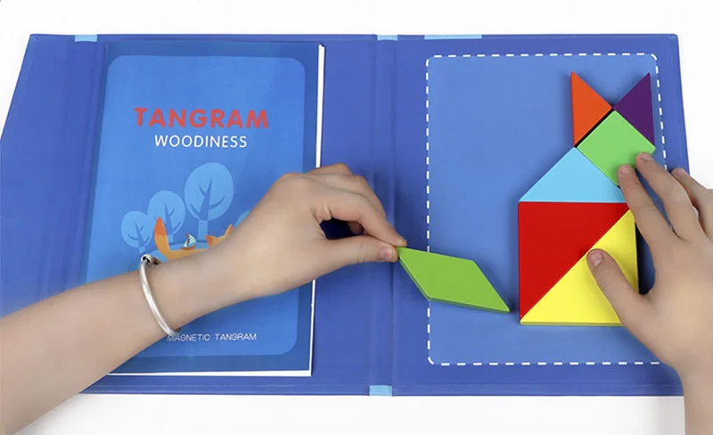 Kids Wooden Jigsaw Magnetic Tangram Puzzle Book Educational Toys Children Portable Montessori Learning Intelligence Baby Gift