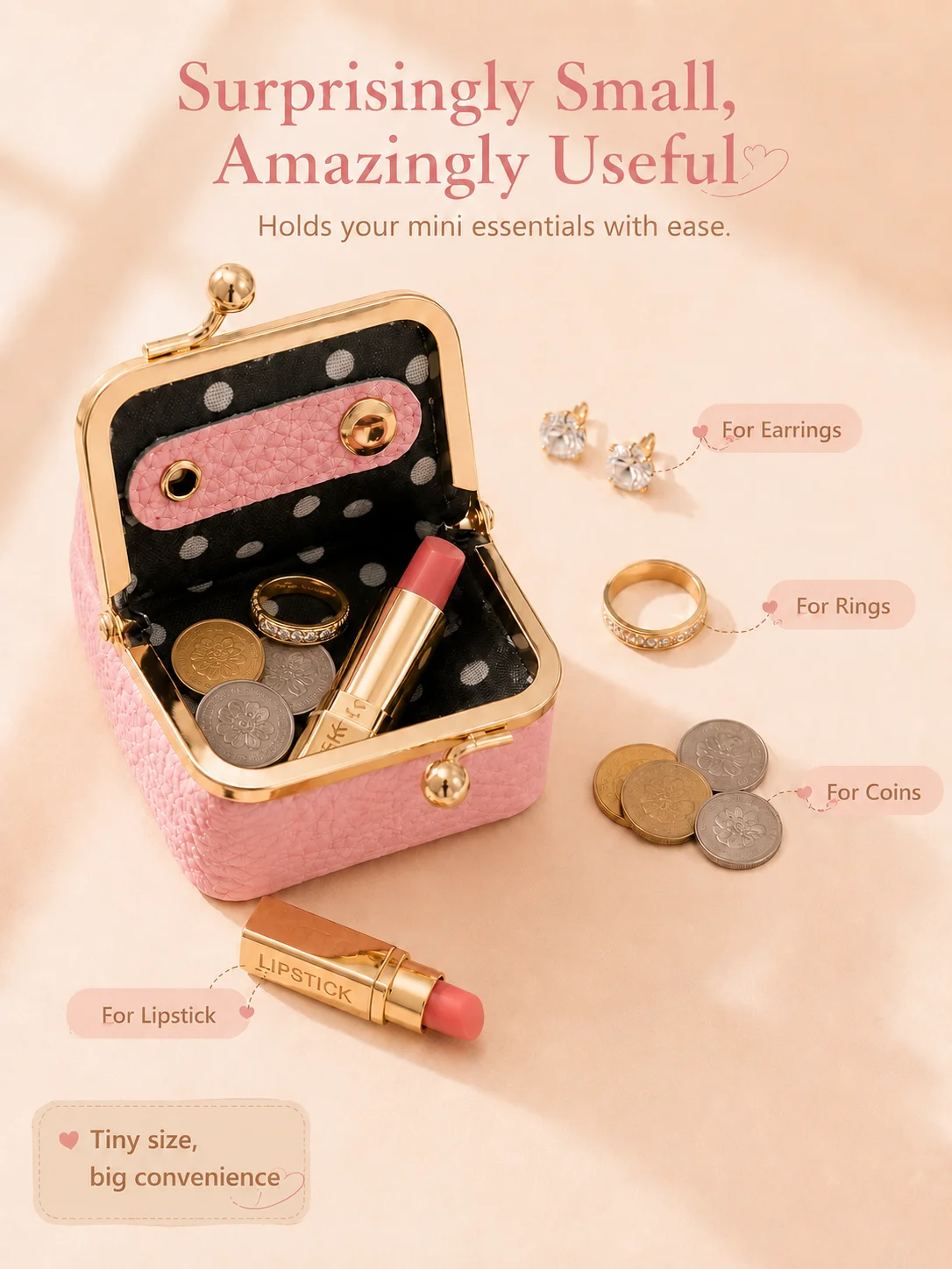 1PCS Mini Diamond Ring Jewelry Box Portable Coin Purse Waterproof Lady Wallet Faux Leather