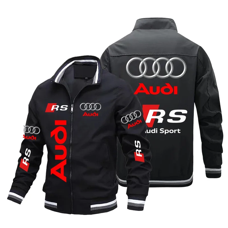 Audi Motorcycle Jackets Man Audi RS Logo Printed Biker Jacket Casual Fashion Oversized Racing Jacket Men\'s Clothing Streetwear