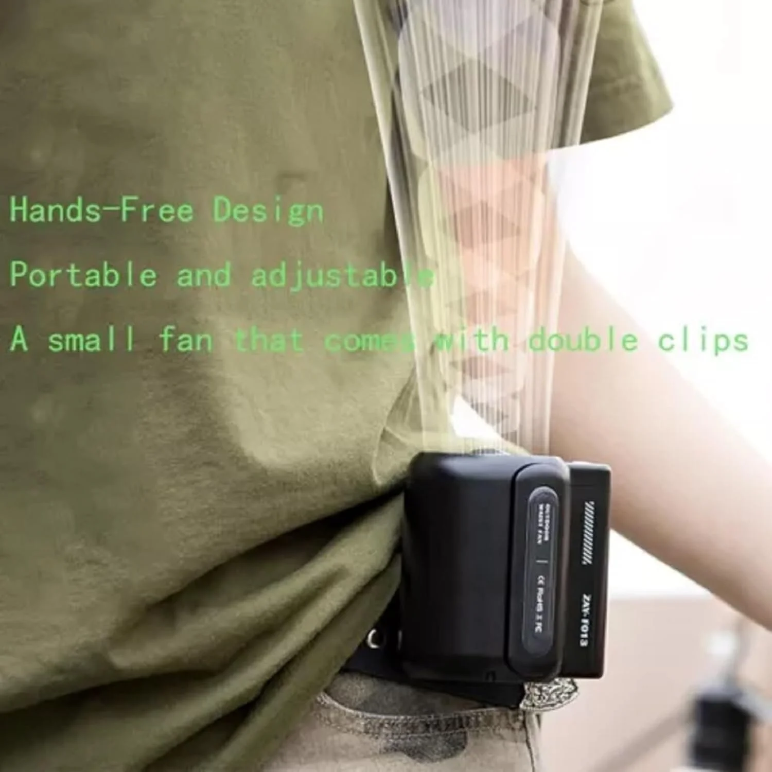 مروحة بمشبك رائع تحت القميص، مشبك مروحة خصر محمول، مروحة تبريد قوية لتدفق الهواء للخصر، صيد السمك أثناء السفر في الهواء الطلق (أسود)