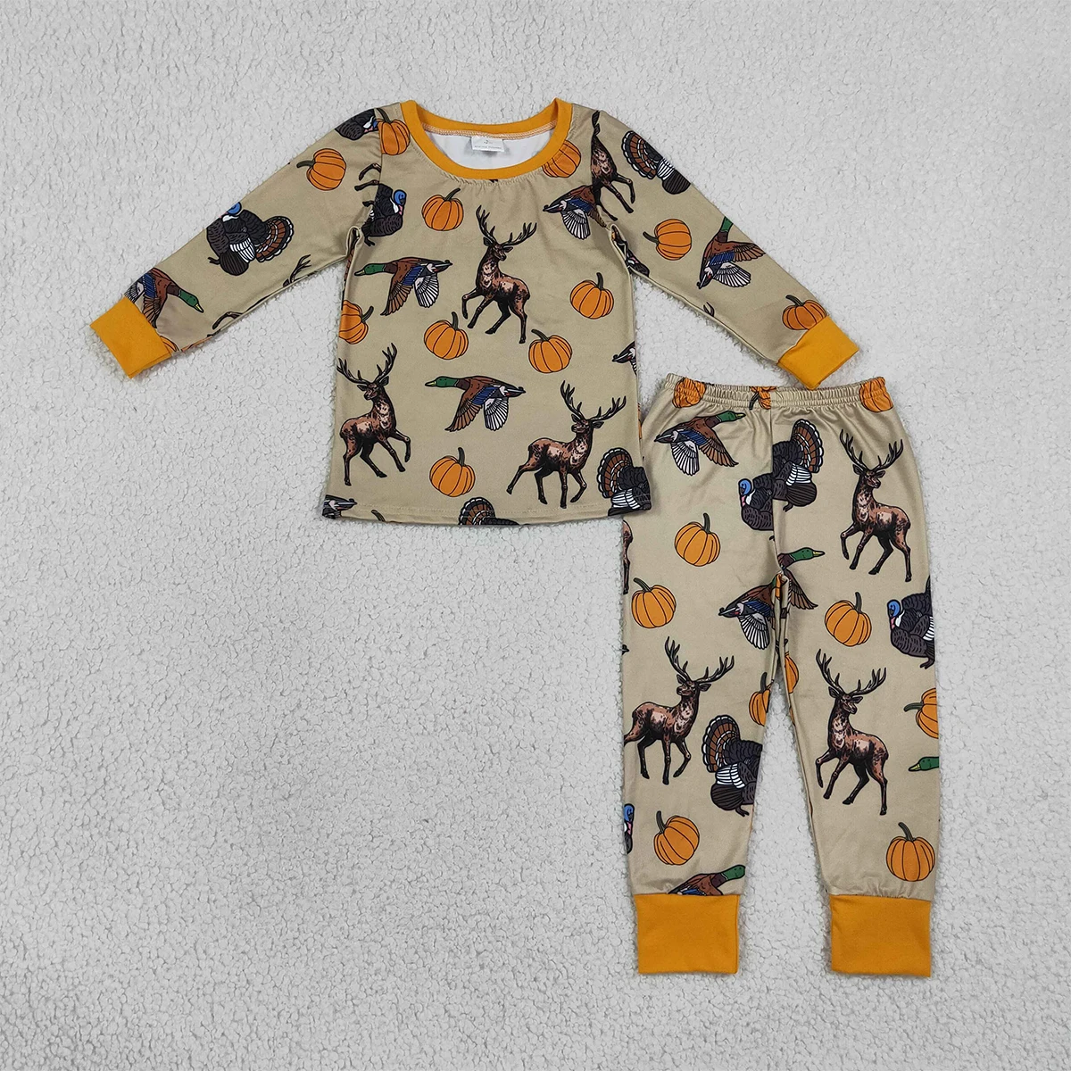 Kids Clothing Sibling Boys Pumpkins Deer Fall Hunting Pajamas Sets Baby Zipper Romper Children Outfits Clothing Wholesale