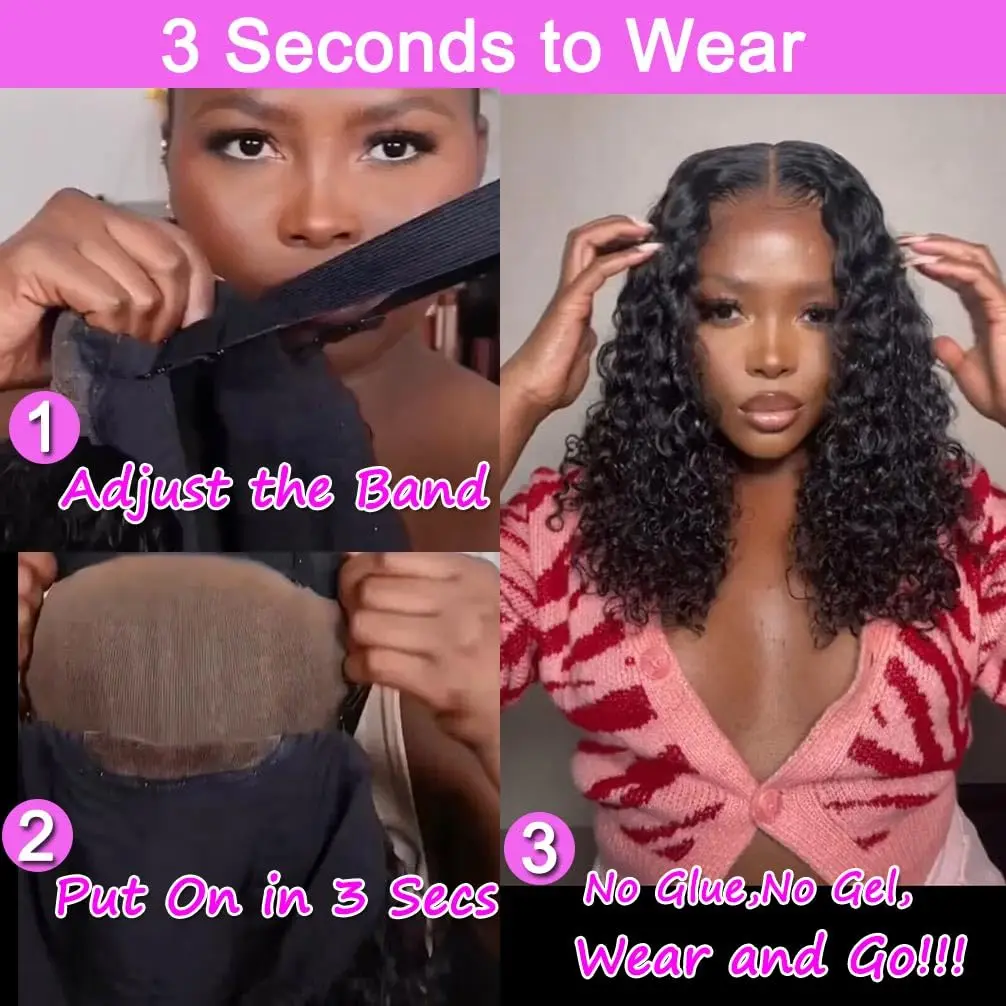 Wear And Go Glueless Wigs Human Hair Pre Cut 4x4 Short Deep Curly Bob 13x4 Lace Front Wigs For Black Women Natural Hairline Hair