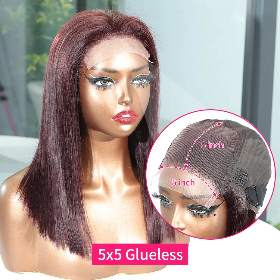 

5x5 Wear and Go Glueless Wigs 2x6 Closure Wig Vietnamese 100%Human Hair 99J Silky Bone Straight 13x6 Lace Frontal Bob Wigs 250%