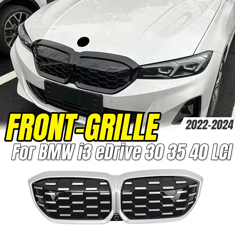 Front Grille Strip Trim for BMW i3 eDrive BEV LCI 2022-2024, Gloss Black Vertical Double Line Grille Sticker Decor Cover