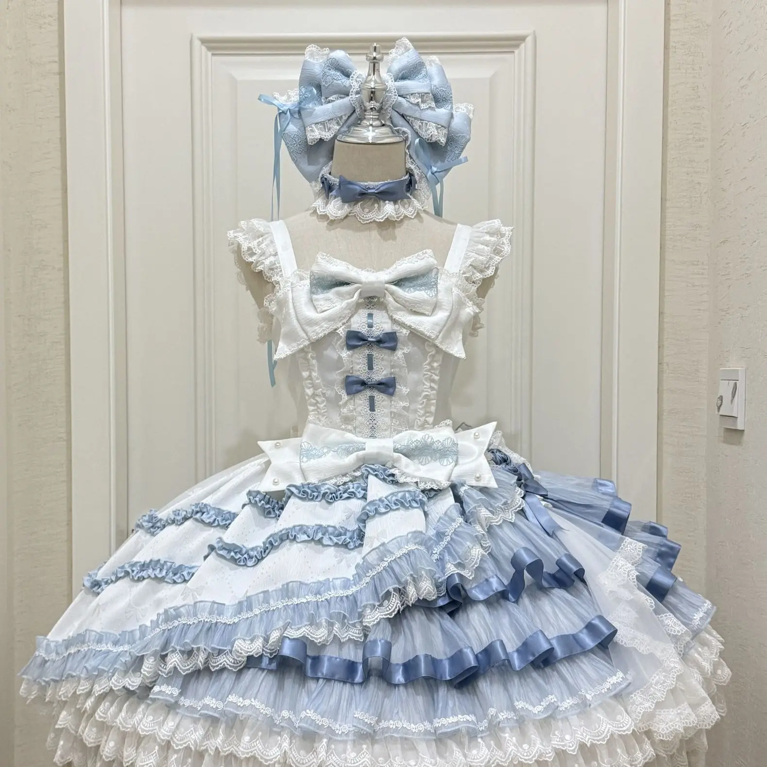 

MAGOGO Elegant Sweet Blue Lolita JSK Dress Ancient Lolita Lace Bow Slim-Fit Party Princess Dresses Y2k Ballet Style Mini Dress