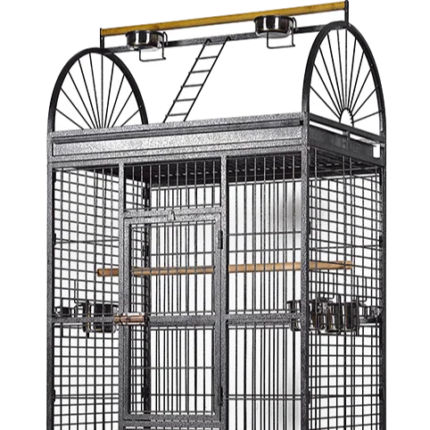 Outdoor Iron Bird House and Large Iron Parrot Bird Cage Black Metal Wire Large Portable Big Easy Moving Birdcage With Wheels