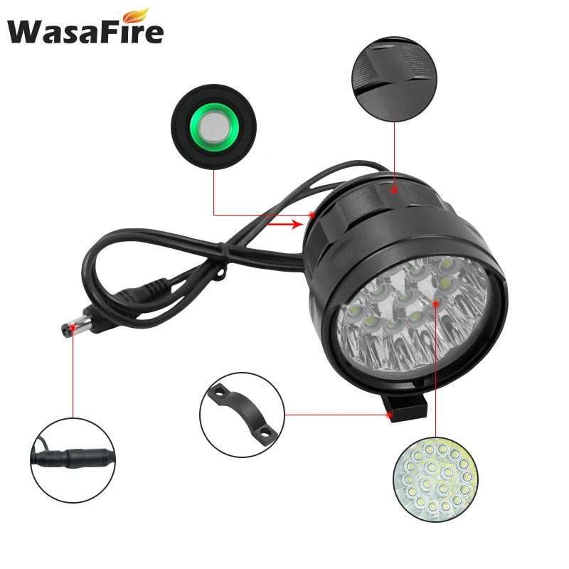 WasaFire 18* XML T6 Bicycle Light Super Bright 40000 Lumens Bike Front Light Waterproof Cycling LED Head Lamp MTB Headlight