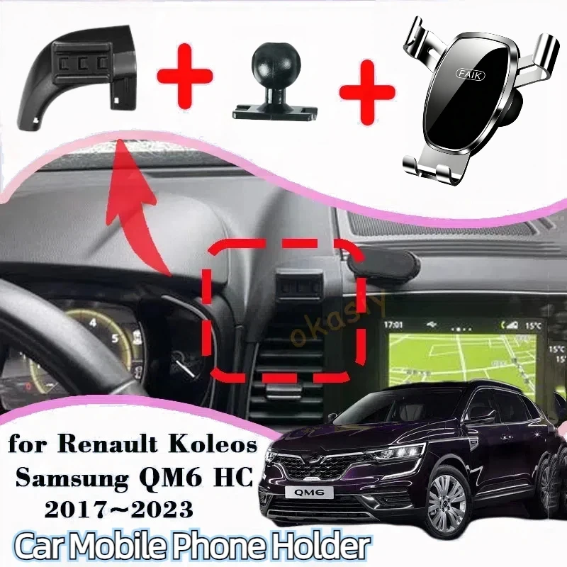 Car Mobile Phone Holder for Renault Koleos Samsung QM6 HC 2017~2023 Air Vent Mount Bracket Smartphone Stand Auto Accessories