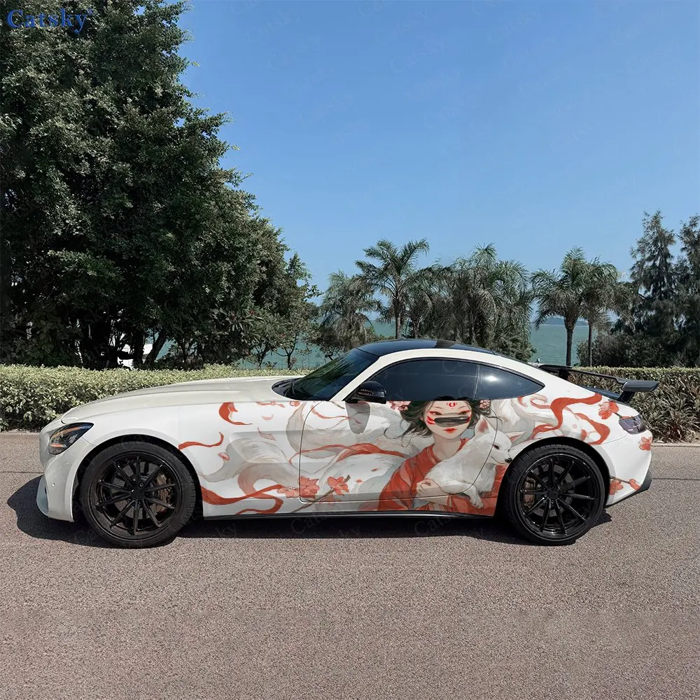 2pcs Gentle Wafu Fox Vibe, Durable, Fade-resistant, Enhance Vehicle Aesthetics With Bold Artistic Design Car Vinyl Wraps