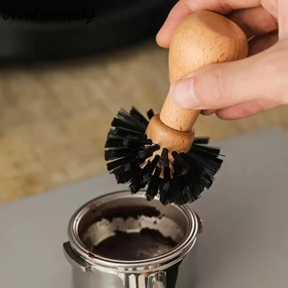 Wooden Handle Coffee Tamper Cleaning Brush Residual Powder Sweep Efficient Coffee Machine Brush Professional Protable