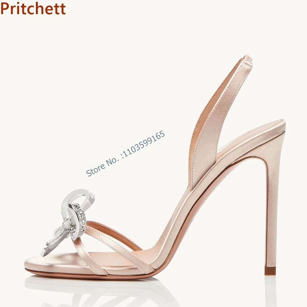 Sandales à nœud papillon en cristal pour femmes, Parker rond fin, Slingback, Jules sur Stiletto, chaussures de luxe, mode, fête, piste, 2024