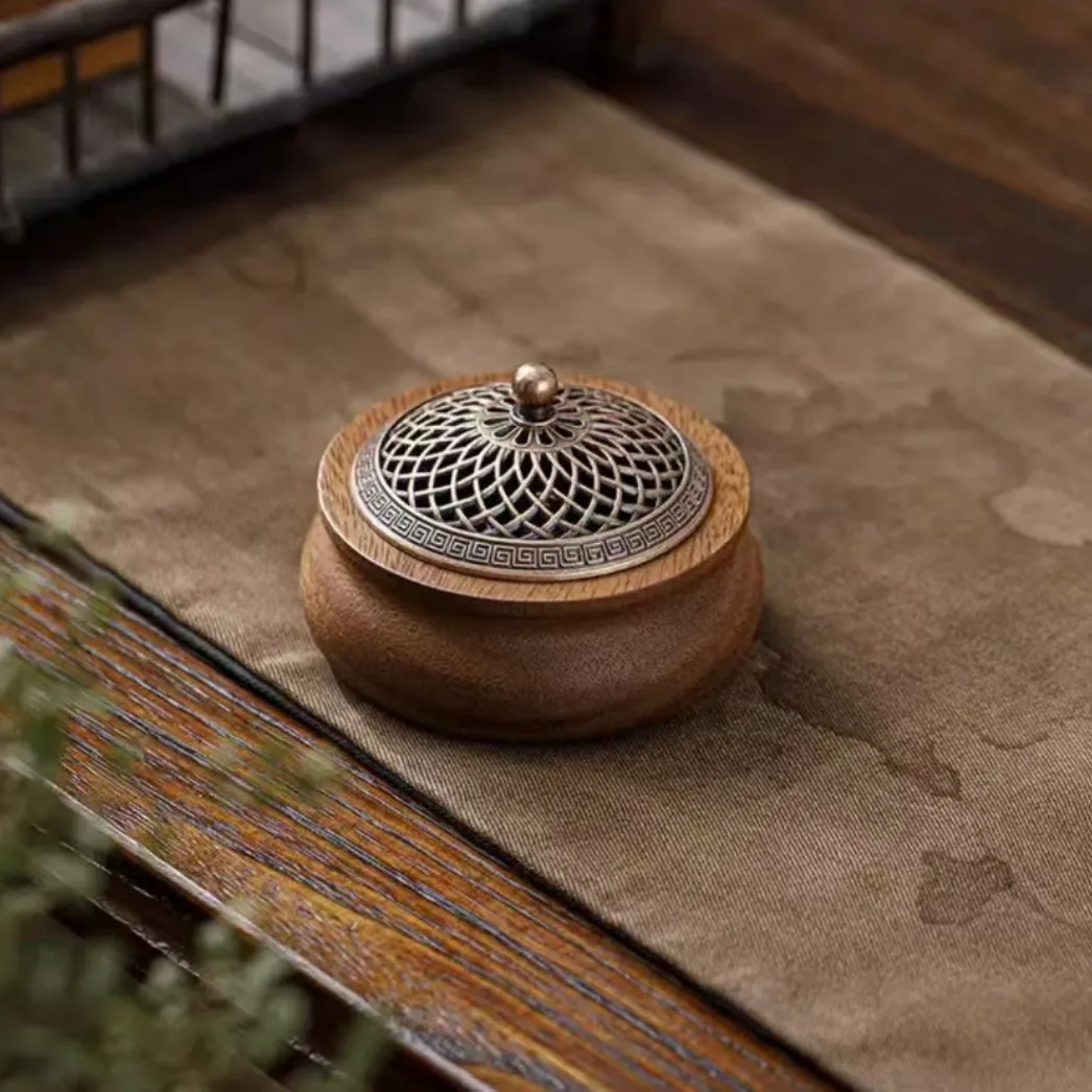Walnut Wood Lucky Bag Incense Burner Sandalwood Agarwood Coil Incense Holder For Indoor Tea Ceremony Home Use