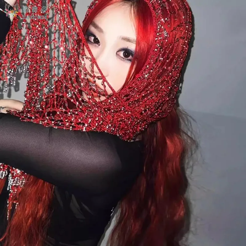 BellyDance Sciarpa per anca Sciarpa triangolare con rete da pesca con paillettes per donna Jazz Street Dance Cintura per pratica latina Accessori per la danza della ragazza