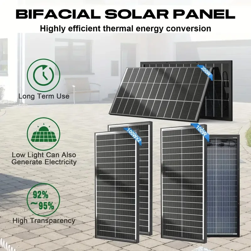 

WERCHTAY 400W/200W/100W 12V Bifacial Solar Systems Panels Monocrystalline 16BB Solar Cells PV Power for Home Rooftop Boat