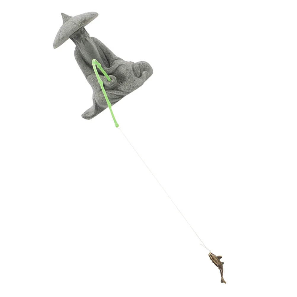 

Sitting Fisherman Statue Resin Mini Asian Zen Ornament for Aquarium Bonsai Garden Feng Shui Decor Home Office Landscape