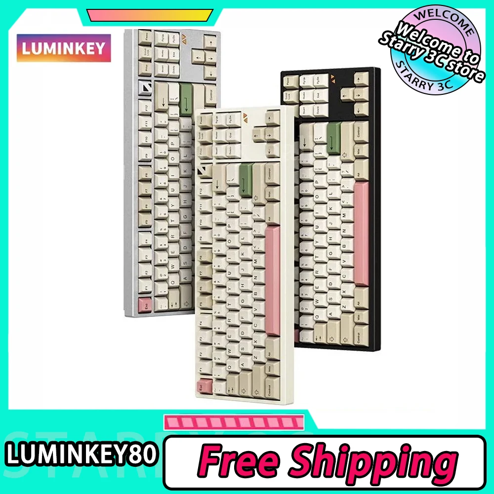 

Luminkey80 Mechanical Keyboard Aluminum Kits Three Mode Keyboard Hot Swap Gasket Ergonomics Accessories For Computer Gaming Gift