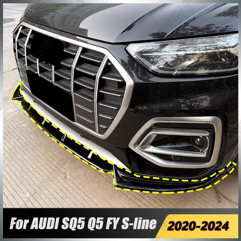

Для AUDI SQ5 Q5 FY S-line 2020-2024: Передний бампер, спойлер-губа, глянцевый черный нижний сплиттер, защитная накладка, элементы обвеса
