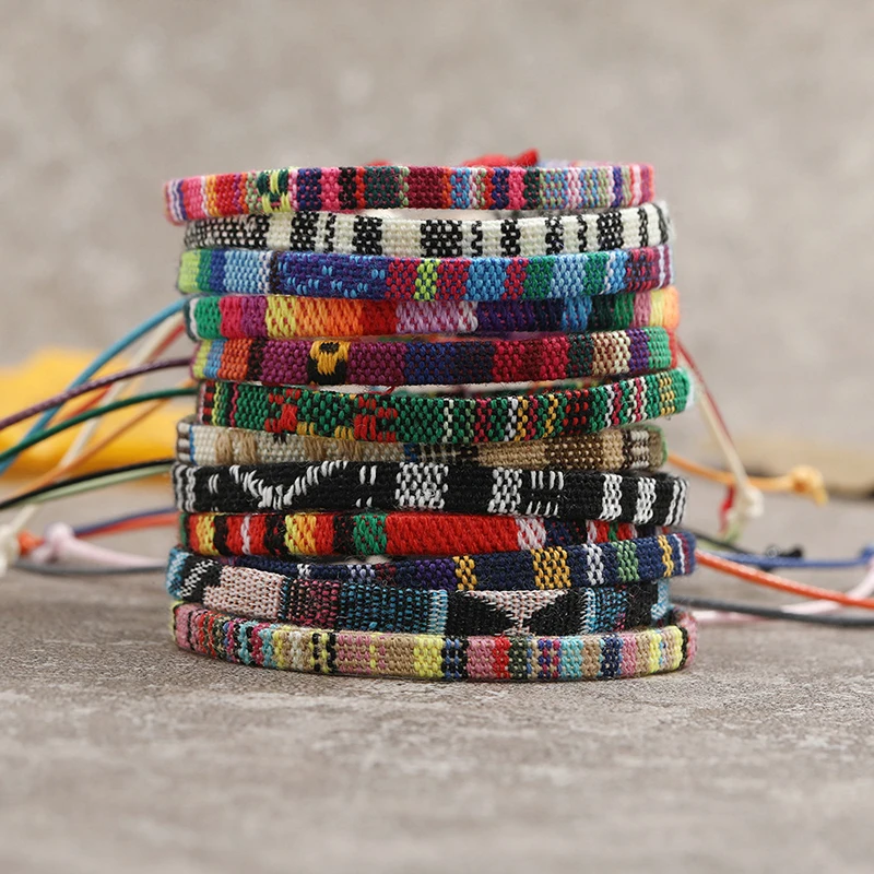 Bohemian Handmade Colorful Cotton Linen Woven Bracelet for Women Men Simple Adjustable Friendship Rope Bracelets